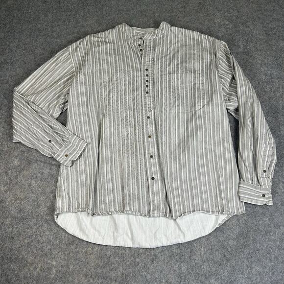Aran Sweater Market Shirt Men XL Cream Striped Irish Grandfather Oversize Cotton - Picture 1 of 8